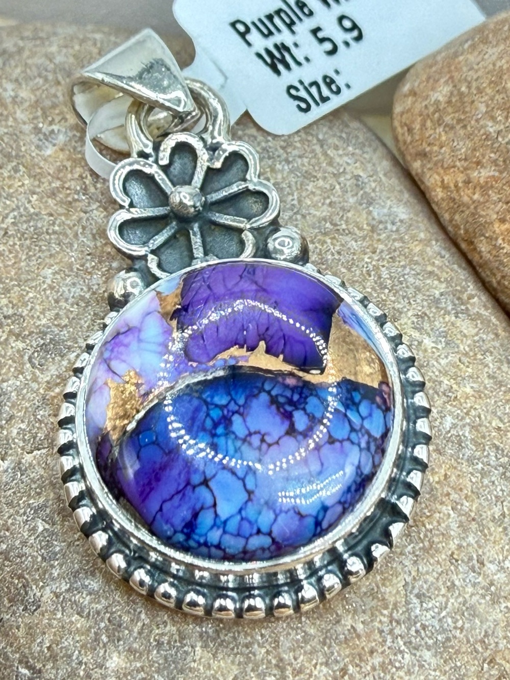 NWT Sterling Silver Purple Dahlia Pendant 925 Floral Artisan 2” Southwest Boho - Picture 4 of 17